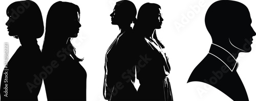 Silhouettes of diverse individuals showcasing modern business casual attire and hairstyles