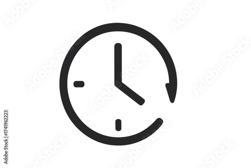 Clock with arrow around symbol. Back in time icon vector. Time management, deadline, countdown, history, and schedule concept. 24 hours service sign. Watch timer logo.
