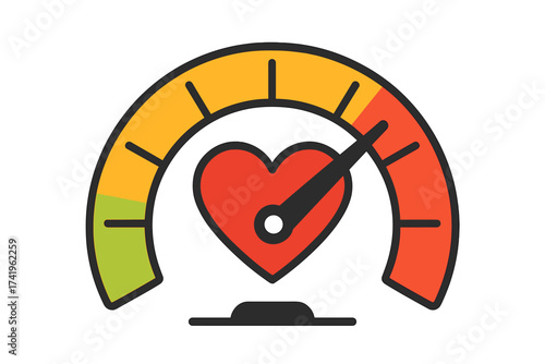 Love meter test with heart icon. Gauge with level measurement. Passion speedometer. Relationship indicator for valentine's day. Emotion scale from low to high. Rating love.