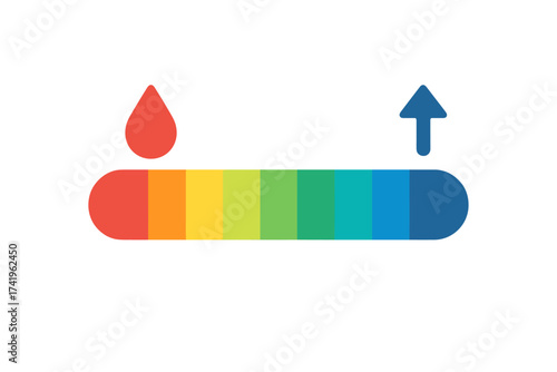 pH scale vector illustration. Acid-base balance indicator chart. Litmus paper test graphic for measuring alkaline and acidic solutions. Chemistry science infographic element.