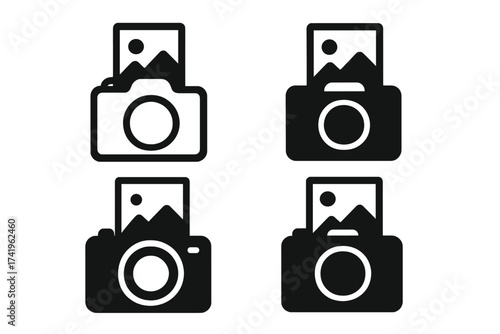 Camera photo icon set. Picture snapshot symbol collection. Photography logo concept. Digital image gallery sign. Simple flat vector illustration for web and media design.