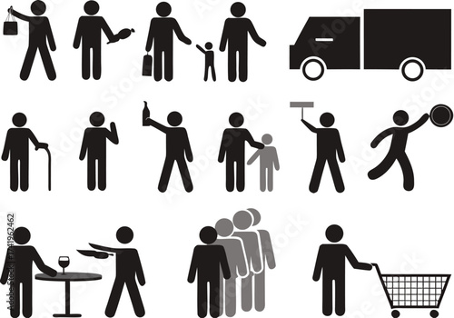 Set of human pictograms activities illustrated on white background


