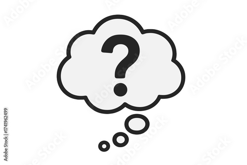Question mark in thought bubble vector icon. Concept of doubt, confusion, and problem solving. Thinking, wondering, asking. FAQ help sign. Isolated minimal illustration.