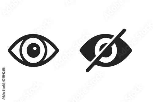 Show and hide password eye icon. Vector symbol for UI design. Visible and invisible toggle button. View, reveal, and conceal concept for web interface and application.