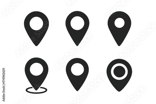 Set of location map markers. Pin icon collection for gps navigation. Vector pointer symbol for destination. Geotag sign for address. Position locator point for travel direction.