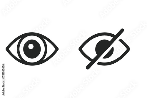 Hide and show eye icon vector set. Visible and invisible symbol for UI design. Password visibility toggle button. Privacy and security concept for web and mobile apps.