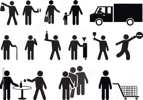 Set of human pictograms activities illustrated on white background

