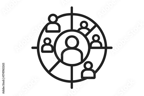 Target users segmentation diagram for market research and analysis. Customer audience infographic. Lead generation and consumer behavior chart icon. Business marketing strategy.