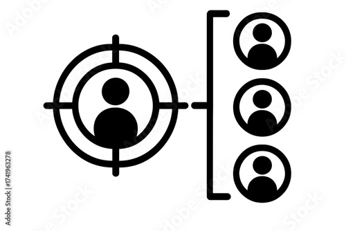 Target audience segmentation diagram. Customer analysis and market research concept. User persona, niche marketing strategy icon. Lead generation and demographic targeting vector.