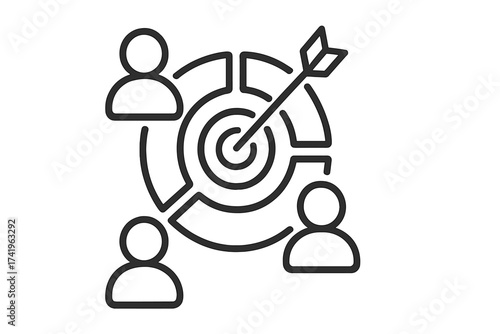 Target audience segmentation icon for marketing strategy. Customer analysis for niche market focus. Business goal, user profiling, and lead generation vector illustration.