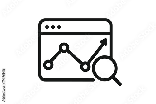 Web analytics icon for data analysis and market research. Line graph showing business growth, profit, and performance. SEO and traffic monitoring vector illustration concept.