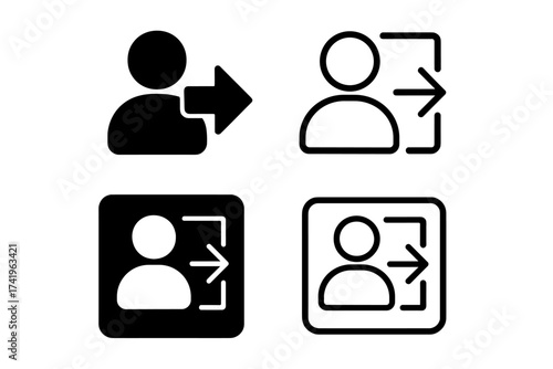 User logout and sign out icon set vector. Website and mobile app user interface symbol. Login, account access, exit, or leaving a session concept illustration. Flat design.
