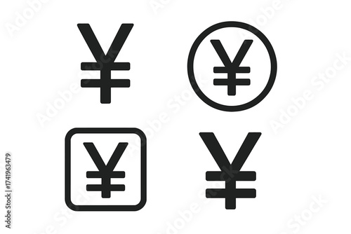 Yen symbol icon set. Japanese currency JPY sign. Financial vector illustration for business, economy, and banking. Money, payment, and investment graphic design element.