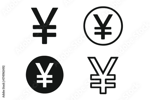 Japanese Yen symbol icon set. JPY currency sign vector. Japan money cash logo. Finance banking economy. Financial investment business concept. Payment pictogram collection.