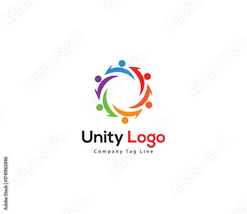 Wallpaper Mural Colorful unity logo with people figures in a circle isolated on white background featuring network,  team, growth, creative concept, and community, team, people, group. Torontodigital.ca