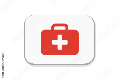Health push button with red first aid kit icon. Medical service web button concept. Vector for emergency, healthcare, pharmacy, hospital, medicine, help. Isolated graphic.