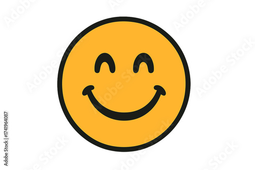 Happy smile face vector icon. Simple circle emoji with a positive, joyful, and cheerful expression. Symbol of happiness, satisfaction, and good mood. Flat cartoon emoticon design.