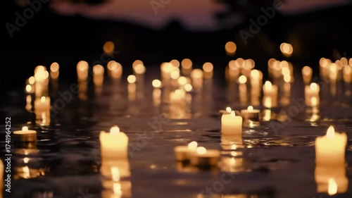 Wallpaper Mural Floating Candles Serene Nighttime Reflections on Water Torontodigital.ca