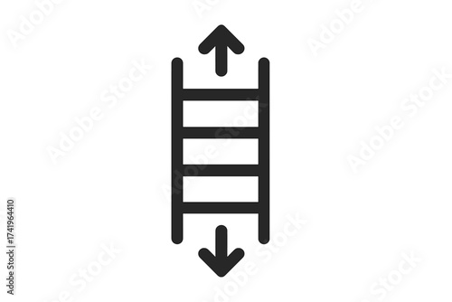 Ladder icon with up and down arrows. Symbol for career growth, progress, success, and failure. Vector illustration for business concepts like promotion, hierarchy, and direction.