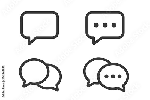 Message icon vector set. Communication chat bubble symbol collection. Dialogue comment sign for social media app. UI UX design element. Empty and typing text notification.