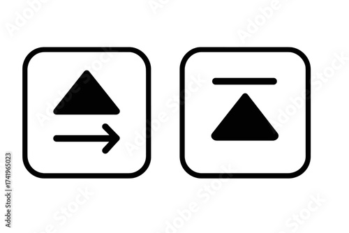Eject button icon and open close tab symbol set. User interface elements for web and application design. Navigation sign, media player pictogram. Vector glyph illustration.