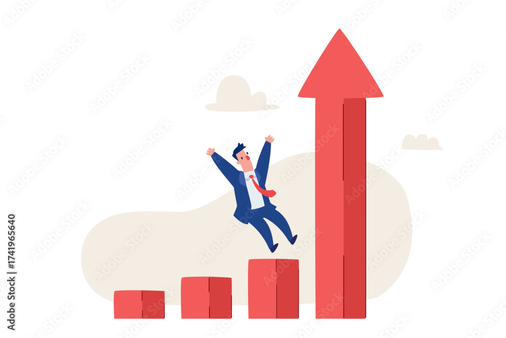 Fototapeta premium businessman celebrating success with skyrocketing bar chart