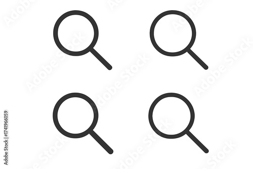 Search vector icon set. Magnifying glass symbol for finding data. Research, analysis, discovery, and zoom concept. Minimal lupe pictogram for web, app, ui, and ux design.
