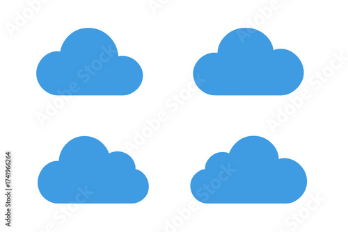Blue cloud icon vector shape. Cloudy pictogram symbol collection. Vector illustration set. Cloud computing data storage concept. Weather forecast symbol. Sky sign design element.