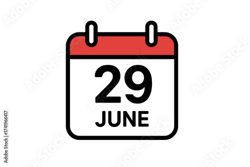 June 29 calendar icon. Twenty-ninth day of the month. Date symbol. Schedule, daily plan, appointment, event reminder. Business deadline concept. Time management idea. Vector.