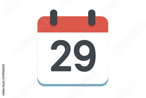 Calendar page icon with number 29. Date, day, schedule, appointment, reminder. Event planning, time management, organizer concept. Flat vector illustration isolated on white.