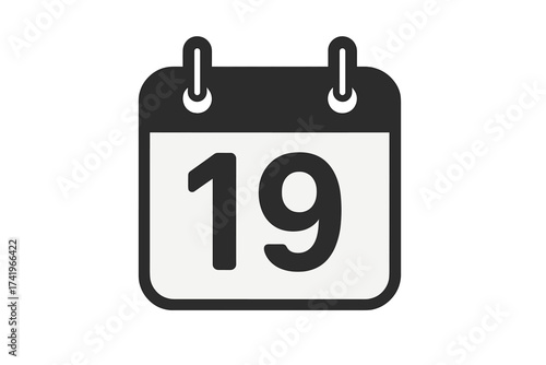 Calendar icon date 19. The nineteenth day of the month. Daily schedule, important appointment, event plan, deadline reminder symbol. Web planner, agenda organizer vector.