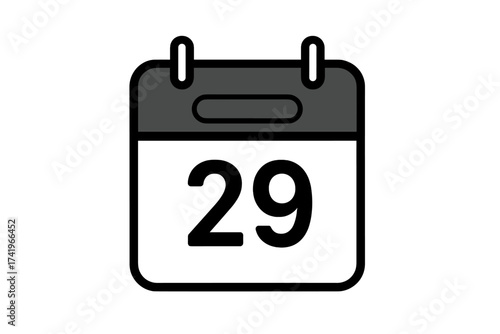 Simple calendar icon with the number 29. Day twenty-nine. Date symbol for schedule, planner, agenda, appointment reminder. Event deadline concept. Time management vector.