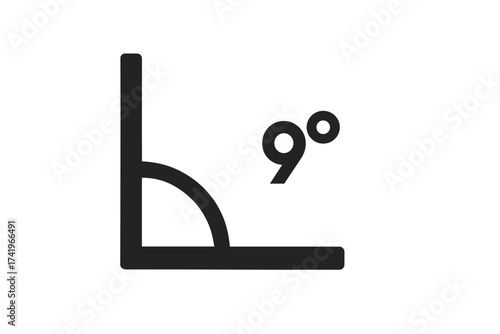 90 degrees angle icon. Right angle symbol for mathematics, geometry, and education. Perpendicular lines corner measurement vector illustration. Simple minimal design.