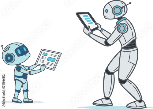 Cute Little Robot and Big Robot Using Digital Tablets