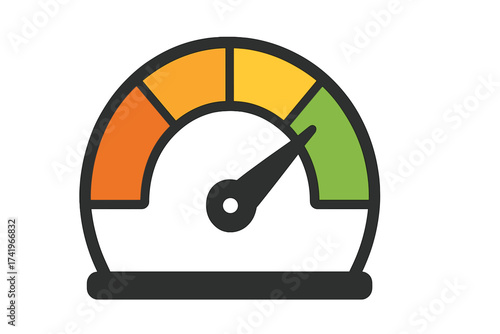 Gauge icon vector for measuring performance, satisfaction, or expectation. Speedometer concept for credit score, risk level, and quality rating. Dashboard indicator illustration.