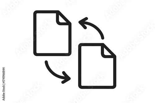 File transfer icon. Data exchange symbol for document sharing. Sync, backup, upload, download. Send and receive digital information, network communication pictogram vector.