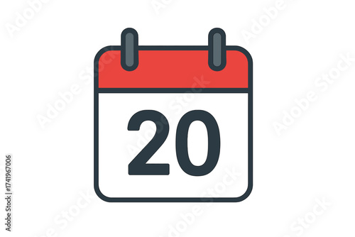 July 20, twenty of the month. Vector flat design daily calendar icon. Date and day of the year. Schedule symbol. Reminder, appointment, event, holiday, deadline concept.