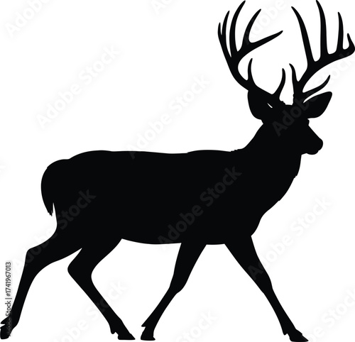 Majestic stag with large antlers a striking black silhouette on transparent background
