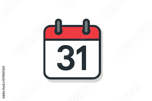 Calendar icon with number 31. Vector illustration of a date, day 31. Concept of deadline, schedule, reminder, appointment, important event, planning, and time management.