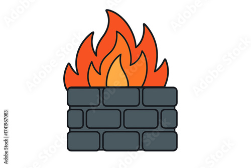Firewall icon for network security. Vector illustration of internet protection and data safety. Cyber security technology concept. Digital defence, web barrier and access block symbol.