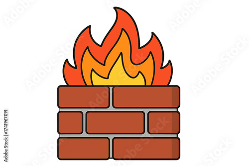 Firewall icon cartoon style. Network security and data protection concept. Cyber safety symbol. Internet system blocking unauthorized access. Vector illustration isolated.