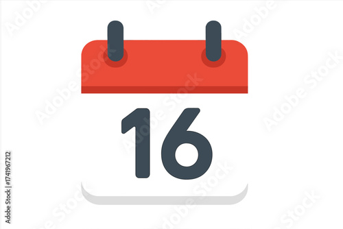 June 16 calendar page icon. Sixteenth day of the month. Vector flat design symbol. Date, schedule, appointment, deadline, event, reminder. Organizer, planner web element.