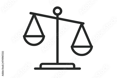 Unfair scales of justice vector icon. Symbol of inequality, injustice, and imbalance. Legal concept of disparity, biased judgment, and social issues. Court and law sign.
