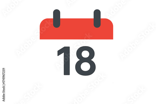 Calendar icon showing June 18. Daily schedule reminder. Date symbol for important event, appointment, or deadline. Vector illustration in flat design for web and print.
