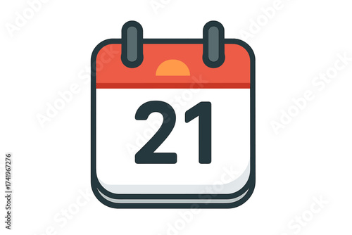 Calendar icon. Date 21. Twenty-first day of the month. Daily schedule. Planner page. Event reminder. Appointment date. Time management. Business deadline. Vector symbol.