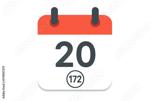 June 20 calendar icon in flat design. Vector illustration of the twentieth day of the month. Daily schedule, date, and appointment reminder symbol. Day 172 of the year.