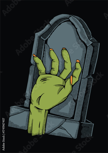 zombie hands out from the graves spooky horror vintage vector illustration