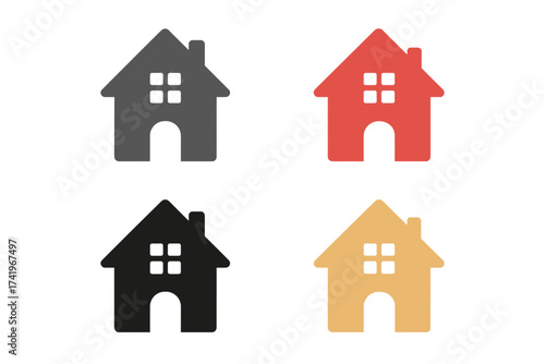 House icon set in simple flat design. Collection of colorful home symbols for real estate and property concepts. Minimalist building silhouette for web, app, UI, and UX design.