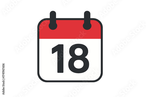 Calendar icon date 18. Day eighteen of the month. Vector symbol for schedule, event, reminder, appointment, deadline. Time and date concept for planning. Daily organizer.