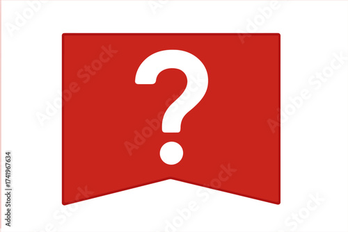 White question mark on a red banner. Help, support, and FAQ icon. Concept for asking questions, inquiry, doubt, uncertainty, problem solving, and finding a solution. Search.